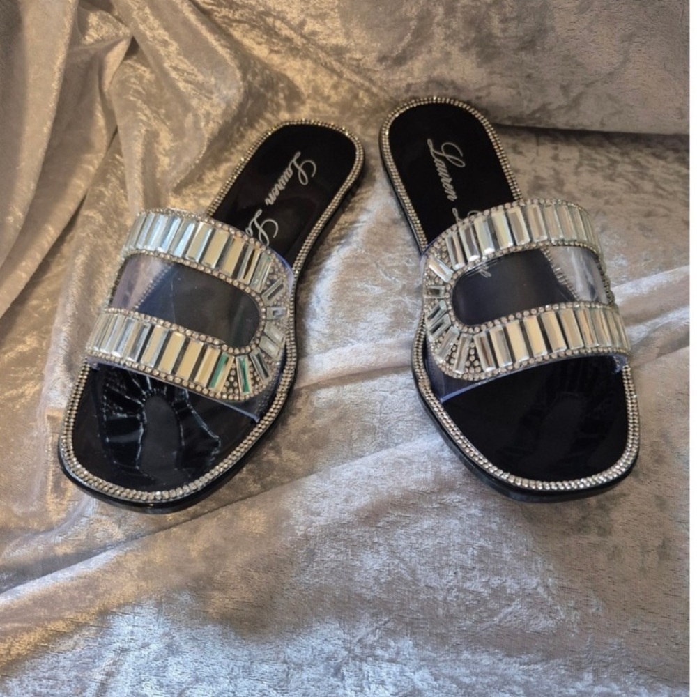 Lauren Lorraine Jane Embellished Slide Sandals | Size‎ 5.5 | Black | NWT